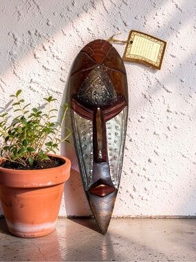 Vintage African Hand Carved Wooden Mask Tribal Folk Art Handmade from Ghana